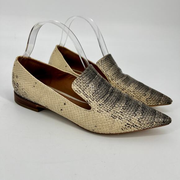 Franco Sarto Topaz Loafer Roccia Snake Print Women 7.5M Cream Black Leather Flat - Picture 1 of 9